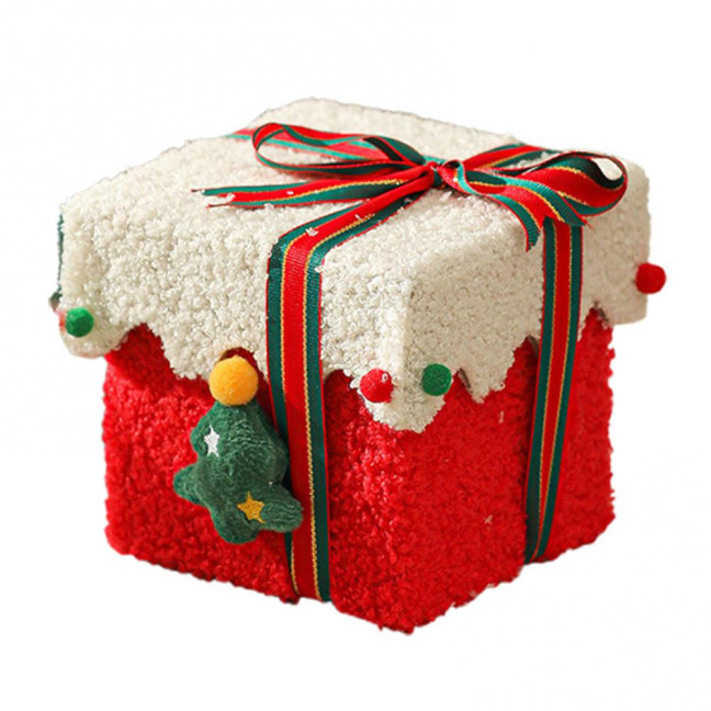 Christmas Gift Box Decoration Thick Velvet Gift Box with Bow Plush Xmas Candy Box for Holiday Home Garden Party Decor