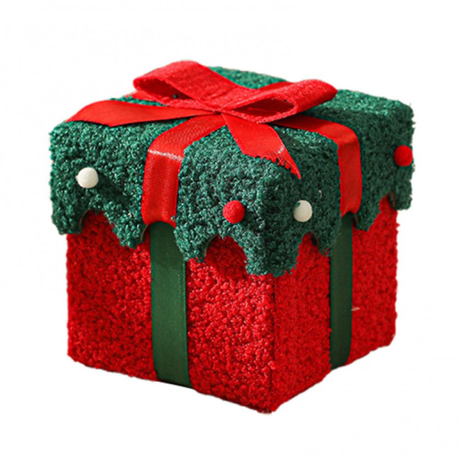Christmas Gift Box Decoration Thick Velvet Gift Box with Bow Plush Xmas Candy Box for Holiday Home Garden Party Decor