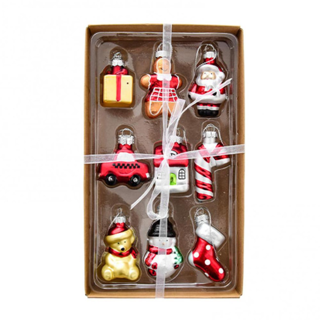 Christmas Mini Glass Ornaments Set Small Vintage Snowman Santa Tree Snowflake Candy Cane Ornaments for Xmas Tree Hanging Decor