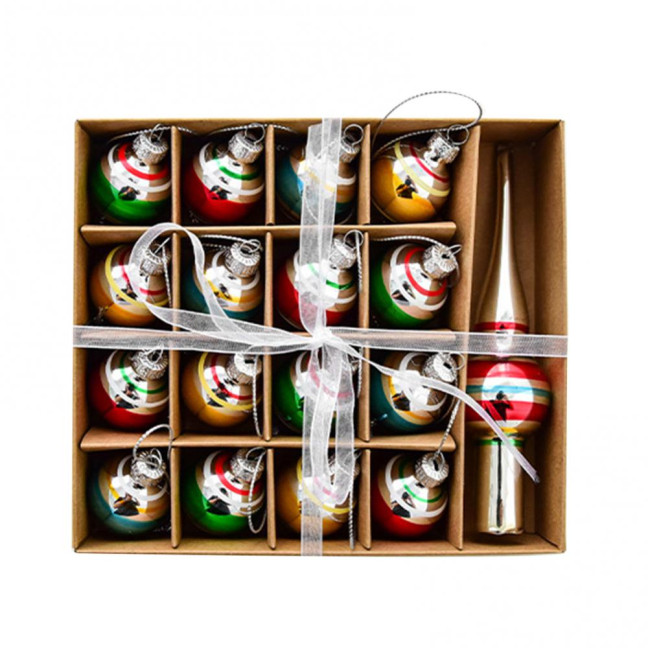 Christmas Mini Glass Ornaments Set Small Vintage Snowman Santa Tree Snowflake Candy Cane Ornaments for Xmas Tree Hanging Decor