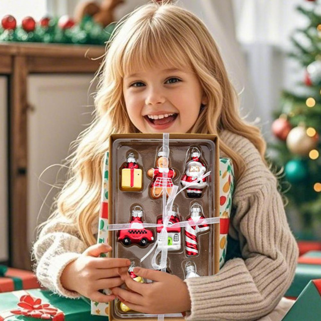 Christmas Mini Glass Ornaments Set Small Vintage Snowman Santa Tree Snowflake Candy Cane Ornaments for Xmas Tree Hanging Decor