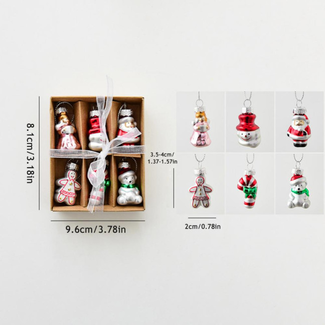 Christmas Mini Glass Ornaments Set Small Vintage Snowman Santa Tree Snowflake Candy Cane Ornaments for Xmas Tree Hanging Decor