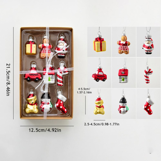 Christmas Mini Glass Ornaments Set Small Vintage Snowman Santa Tree Snowflake Candy Cane Ornaments for Xmas Tree Hanging Decor