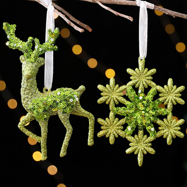 Glitter Christmas Ornaments Green Sequined Butterfly/Star/Reindeer Xmas Tree Hanging Decorations for Xmas Tree Holiday Home Party Decor Glitter Christmas Ornaments Green Sequined Butterfly/Star/Reindeer Xmas Tree Hanging Decorations for Xmas Tree Holiday Home Party Decor