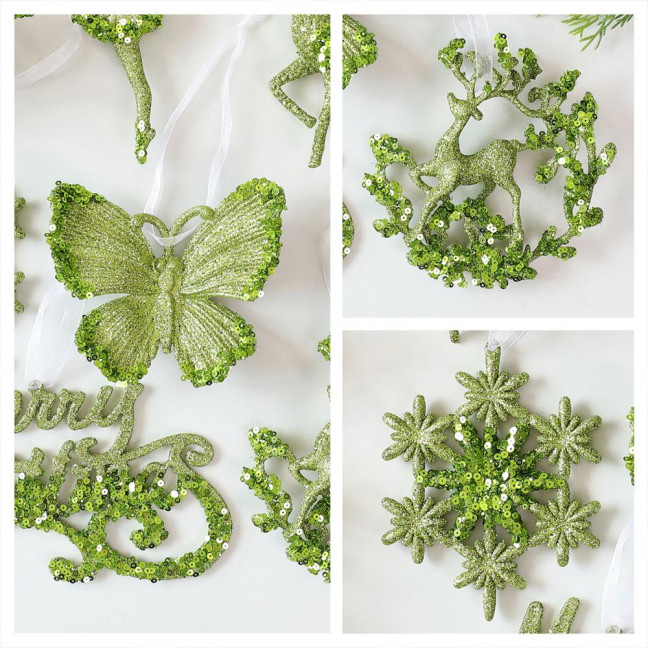 Glitter Christmas Ornaments Green Sequined Butterfly/Star/Reindeer Xmas Tree Hanging Decorations for Xmas Tree Holiday Home Party Decor Glitter Christmas Ornaments Green Sequined Butterfly/Star/Reindeer Xmas Tree Hanging Decorations for Xmas Tree Holiday Home Party Decor