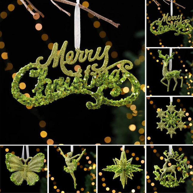 Glitter Christmas Ornaments Green Sequined Butterfly/Star/Reindeer Xmas Tree Hanging Decorations for Xmas Tree Holiday Home Party Decor Glitter Christmas Ornaments Green Sequined Butterfly/Star/Reindeer Xmas Tree Hanging Decorations for Xmas Tree Holiday Home Party Decor