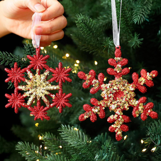 Glitter Sequined Christmas Ornament Red Snowflake/Butterfly/Star/Reindeer/Ballerina Hanging Decoration for Xmas Tree Doors Windows Walls Holiday Home Decor