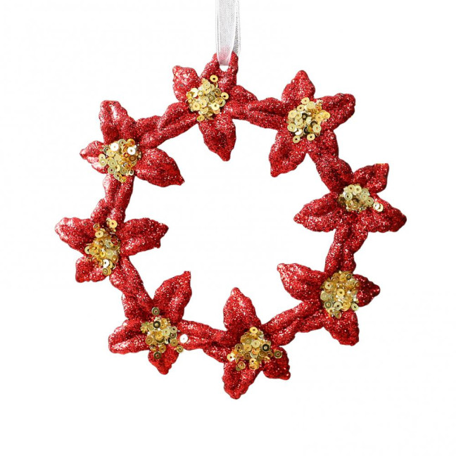 Glitter Sequined Christmas Ornament Red Snowflake/Butterfly/Star/Reindeer/Ballerina Hanging Decoration for Xmas Tree Doors Windows Walls Holiday Home Decor