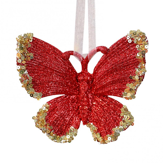 Glitter Sequined Christmas Ornament Red Snowflake/Butterfly/Star/Reindeer/Ballerina Hanging Decoration for Xmas Tree Doors Windows Walls Holiday Home Decor