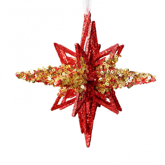 Glitter Sequined Christmas Ornament Red Snowflake/Butterfly/Star/Reindeer/Ballerina Hanging Decoration for Xmas Tree Doors Windows Walls Holiday Home Decor