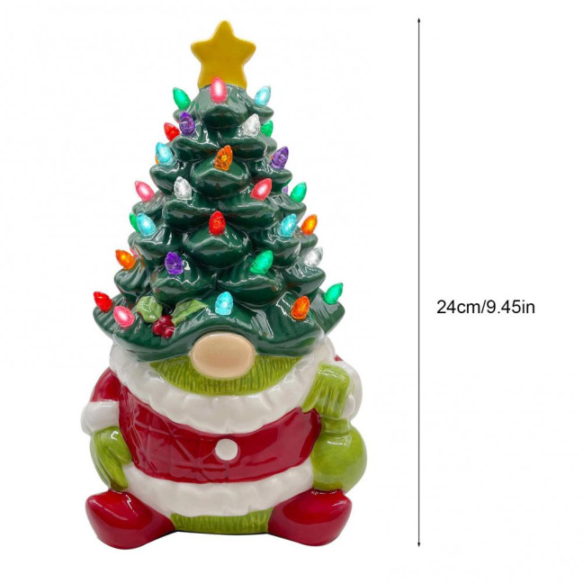 10 Inch Lighted Christmas Gnome Tree Resin Reindeer/Santa Dog Gnome Tree with LED Light for Home Office Fireplace Mantel Tabletop Decor 