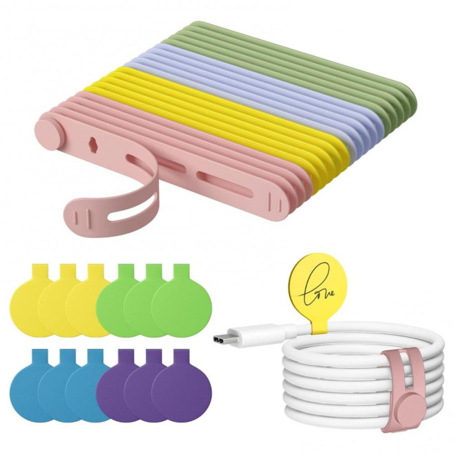 20Pcs Data Cable Ties Waterproof Elastic Clear Marking Cable Ties Lightweight Cord Organizers with Logo Patches Wire Processors