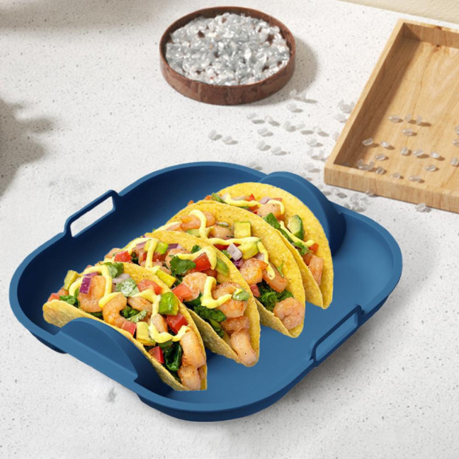 Silicone Taco Holder Reusable Taco Plates with 4 Dividers And Handle Dishwasher Microwave Oven Safe Taco Serving Tray