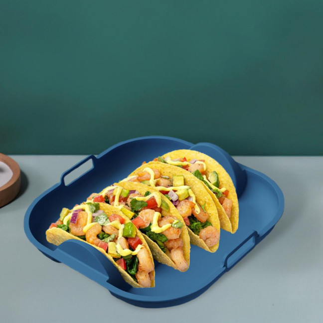 Silicone Taco Holder Reusable Taco Plates with 4 Dividers And Handle Dishwasher Microwave Oven Safe Taco Serving Tray