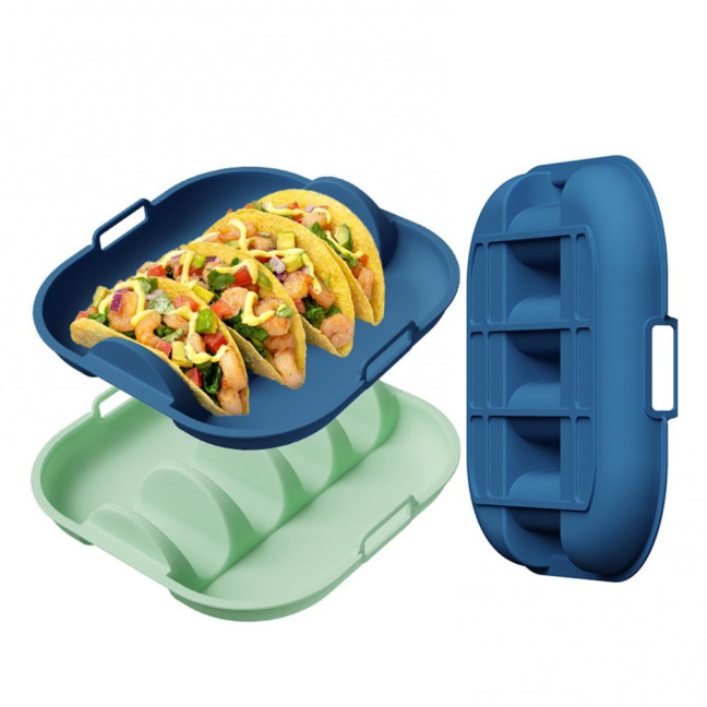 Silicone Taco Holder Reusable Taco Plates with 4 Dividers And Handle Dishwasher Microwave Oven Safe Taco Serving Tray