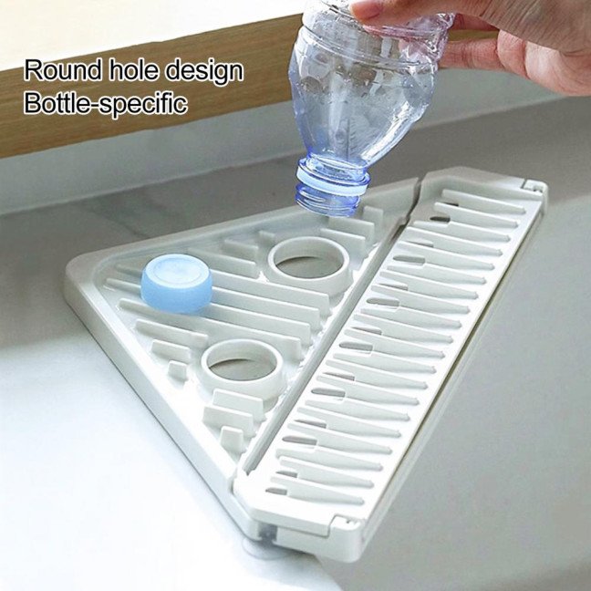 Triangle Corner Sink Caddy Dish Drying Rack Over The Sink Roll Up Dish Drainer Mat with Suction Cups Kitchen Organizer 