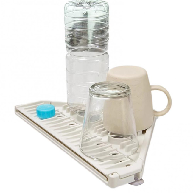 Triangle Corner Sink Caddy Dish Drying Rack Over The Sink Roll Up Dish Drainer Mat with Suction Cups Kitchen Organizer 