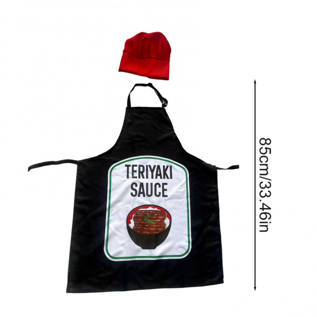 Sauce Kitchen Apron with Hat Adjustable Strap Breathable Christmas Halloween Cosplay Party Chili BBQ Teriyaki Sauce Chef Cooking Apron 