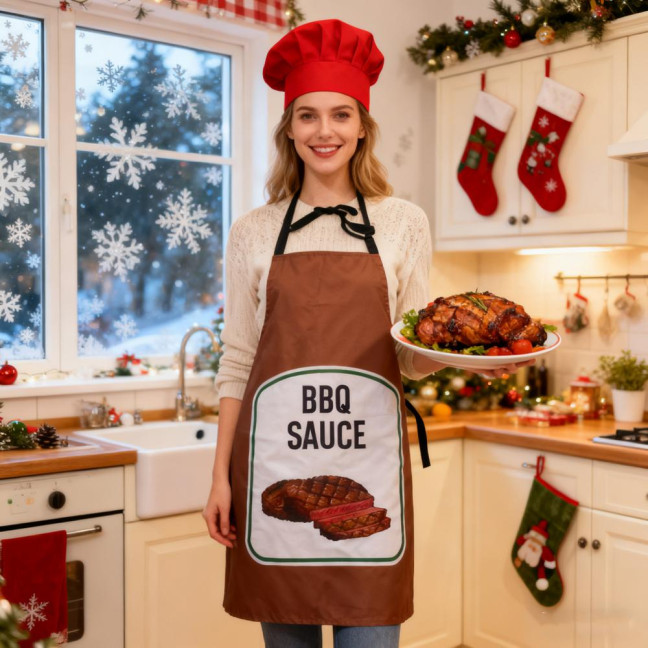 Sauce Kitchen Apron with Hat Adjustable Strap Breathable Christmas Halloween Cosplay Party Chili BBQ Teriyaki Sauce Chef Cooking Apron 