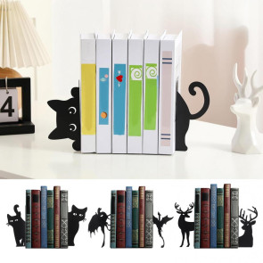 Metal Animal Bookends Black Cat/Reindeer/Dragon Book Ends for Home Office Bookshelf Desk Decor Cute Book Stopper Gifts for Women