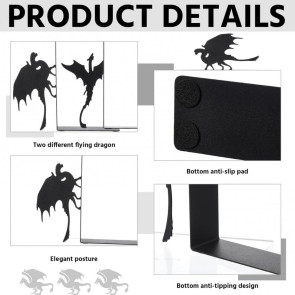 Metal Animal Bookends Black Cat/Reindeer/Dragon Book Ends for Home Office Bookshelf Desk Decor Cute Book Stopper Gifts for Women