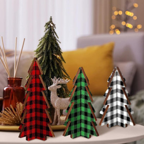 3 Pcs Wooden Christmas Tree Decor Rustic Buffalo Plaid/Dot Christmas Tree Farmhouse Table Centerpiece for Tiered Tray Tabletop Home Decor