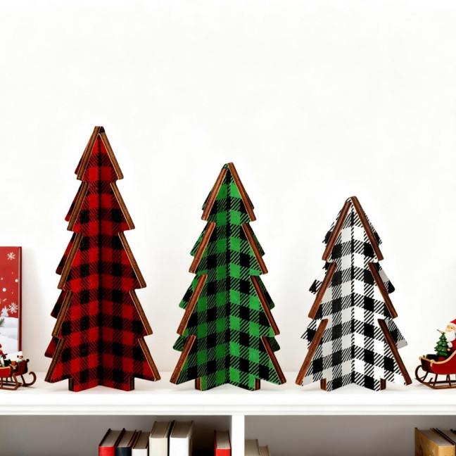 3 Pcs Wooden Christmas Tree Decor Rustic Buffalo Plaid/Dot Christmas Tree Farmhouse Table Centerpiece for Tiered Tray Tabletop Home Decor 3 Pcs Wooden Christmas Tree Decor Rustic Buffalo Plaid/Dot Christmas Tree Farmhouse Table Centerpiece for Tiered Tray Tabletop Home Decor