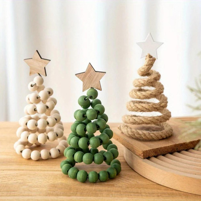 Christmas Tree Desktop Ornament Nordic Style Artificial Swivel Beads Top Star Small Artificial Tree Festive Holiday Decoration