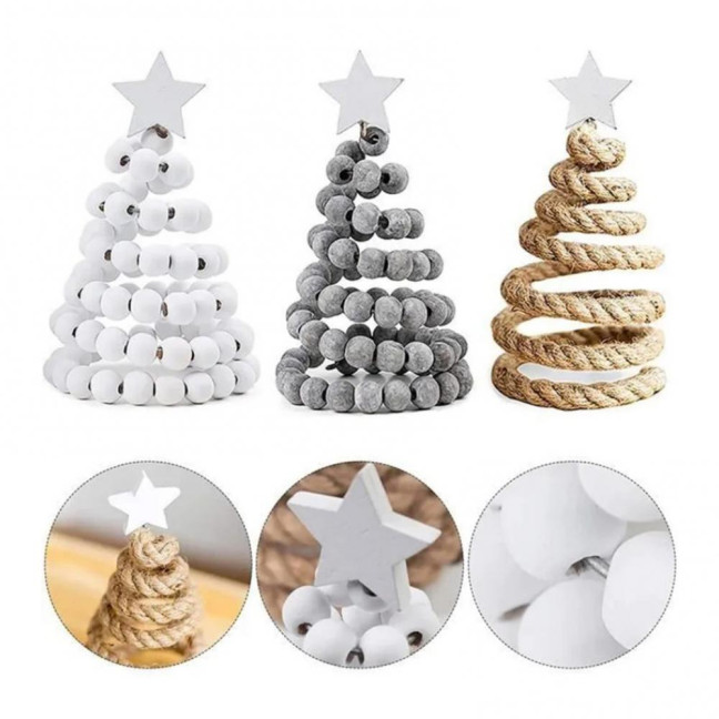 Christmas Tree Desktop Ornament Nordic Style Artificial Swivel Beads Top Star Small Artificial Tree Festive Holiday Decoration