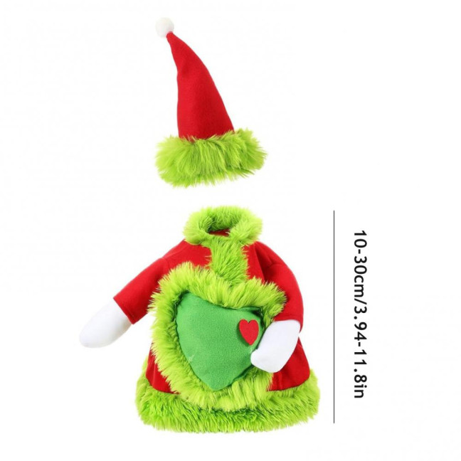 Christmas Goose Outfit Santa Claus Goose Costume Xmas Hat And Coat with Fuzzy Green Edge for Winter Holiday 23 Inch Garden Goose Statue Decoration
