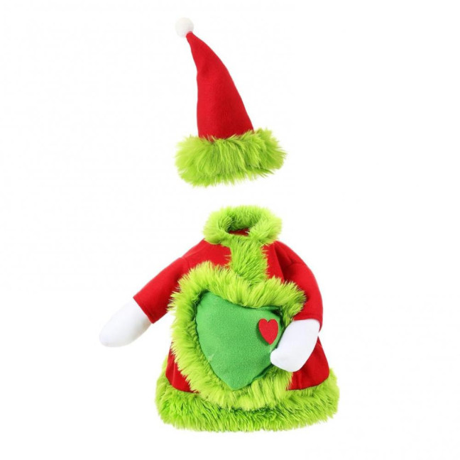 Christmas Goose Outfit Santa Claus Goose Costume Xmas Hat And Coat with Fuzzy Green Edge for Winter Holiday 23 Inch Garden Goose Statue Decoration