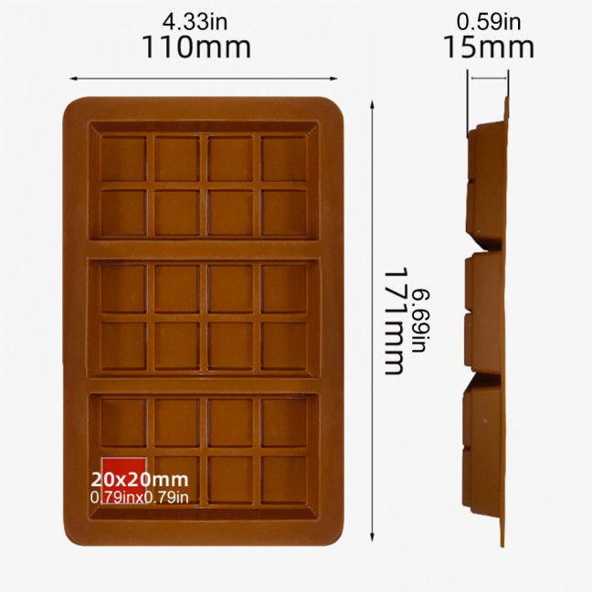 Silicone Chocolate Mold 8/12/24-Cavity Square Baking Molds for Waffles Easy Release Clean Kitchen Essential