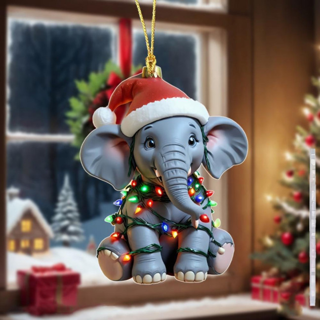 Elephant Christmas Ornament 2D Flat Acrylic Elephant Christmas Tree Ornament Gifts for Animal Lovers Women Girls 
