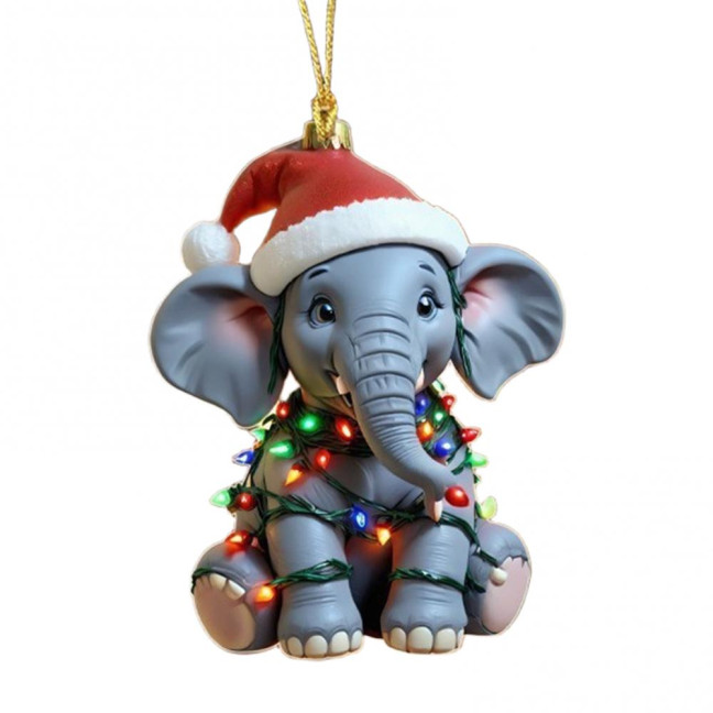 Elephant Christmas Ornament 2D Flat Acrylic Elephant Christmas Tree Ornament Gifts for Animal Lovers Women Girls 