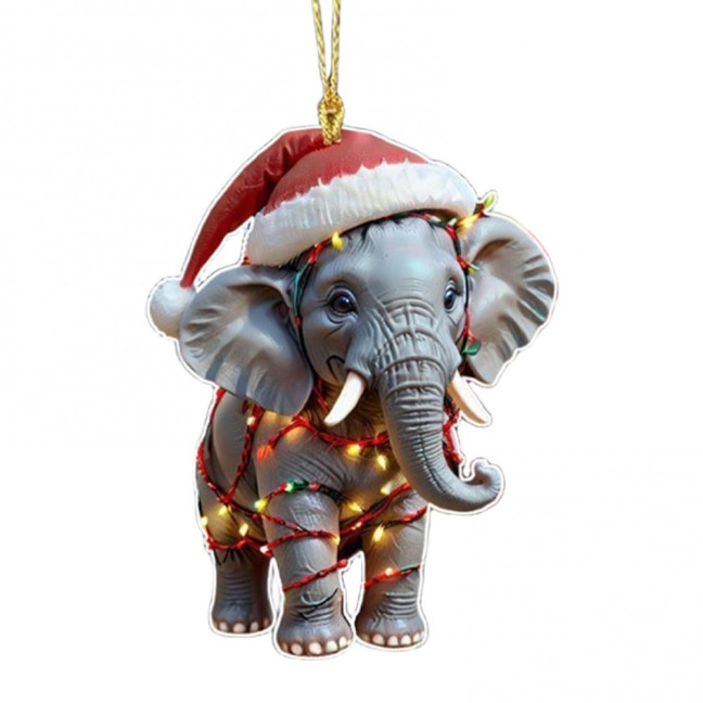 Elephant Christmas Ornament 2D Flat Acrylic Elephant Christmas Tree Ornament Gifts for Animal Lovers Women Girls 