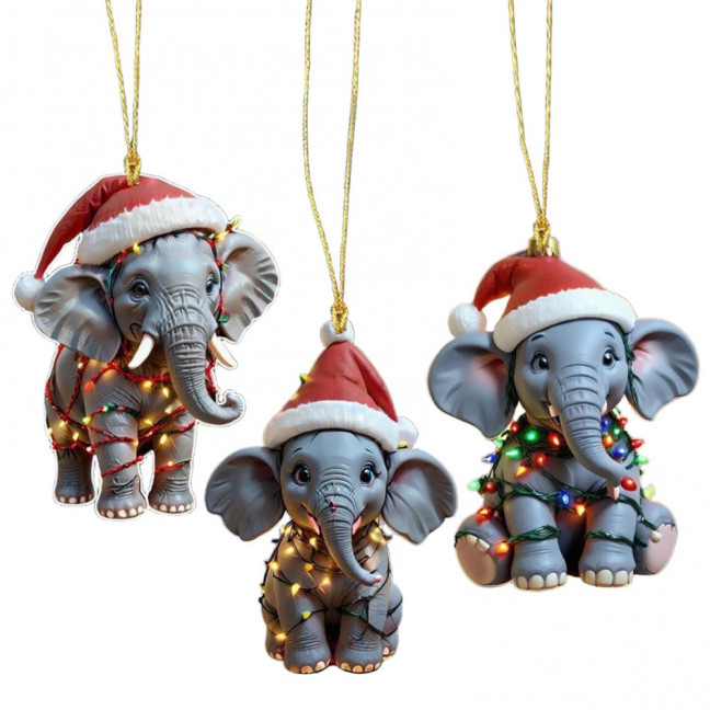 Elephant Christmas Ornament 2D Flat Acrylic Elephant Christmas Tree Ornament Gifts for Animal Lovers Women Girls 