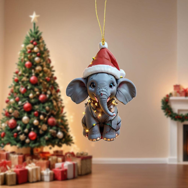Elephant Christmas Ornament 2D Flat Acrylic Elephant Christmas Tree Ornament Gifts for Animal Lovers Women Girls 