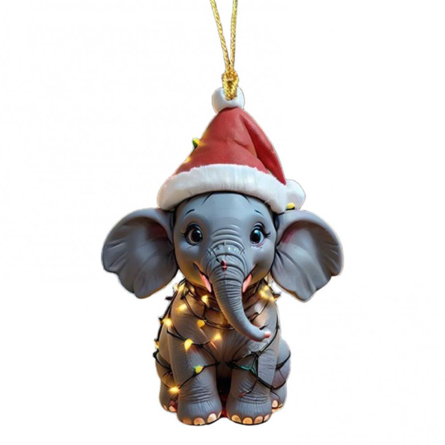 Elephant Christmas Ornament 2D Flat Acrylic Elephant Christmas Tree Ornament Gifts for Animal Lovers Women Girls 