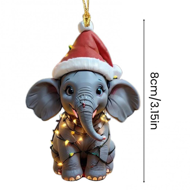 Elephant Christmas Ornament 2D Flat Acrylic Elephant Christmas Tree Ornament Gifts for Animal Lovers Women Girls 