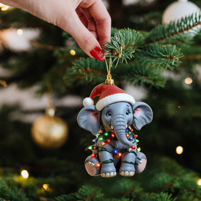 Elephant Christmas Ornament 2D Flat Acrylic Elephant Christmas Tree Ornament Gifts for Animal Lovers Women Girls 