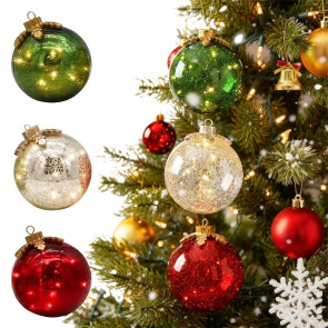 Glass Tabletop Christmas Ornament with LED Lights Glass Ball with Timer Function 6-Inch Light-Up Sphere for Holiday Centerpiece 