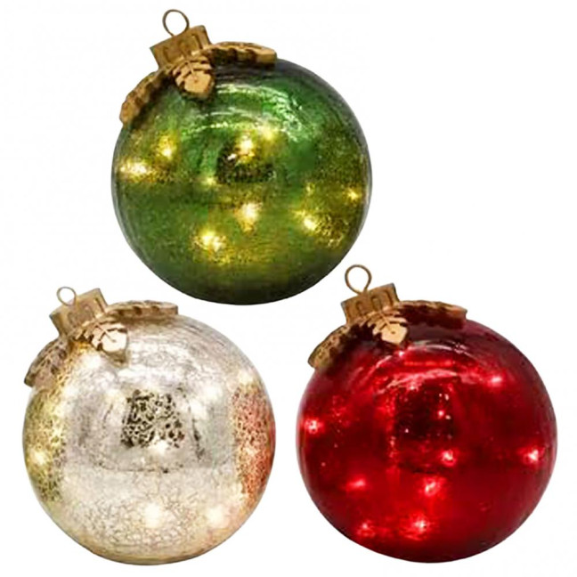 Glass Tabletop Christmas Ornament with LED Lights Glass Ball with Timer Function 6-Inch Light-Up Sphere for Holiday Centerpiece 