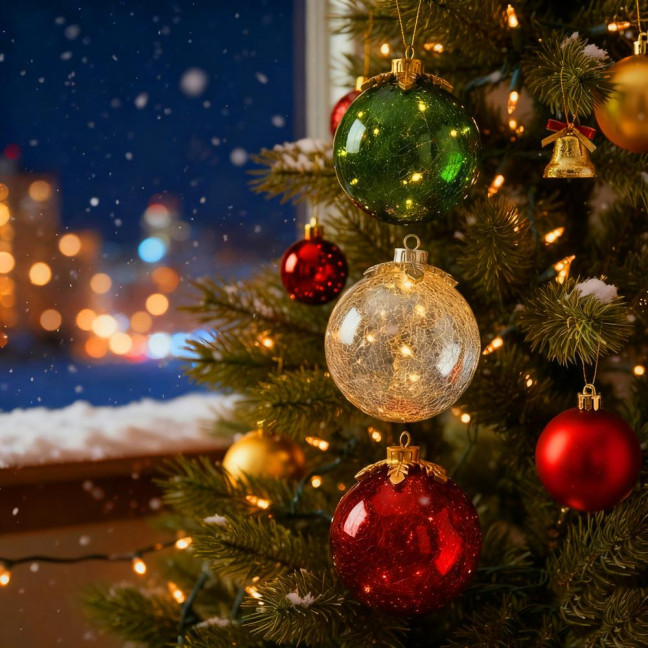 Glass Tabletop Christmas Ornament with LED Lights Glass Ball with Timer Function 6-Inch Light-Up Sphere for Holiday Centerpiece 