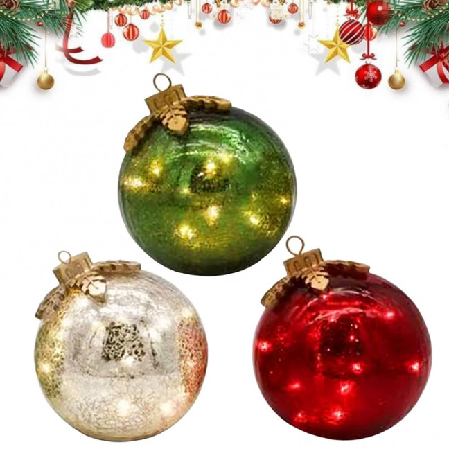 Glass Tabletop Christmas Ornament with LED Lights Glass Ball with Timer Function 6-Inch Light-Up Sphere for Holiday Centerpiece 