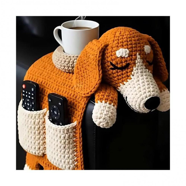 Dog Sofa Arm Organizer Crochet Dog Sofa Armrest Organizer with 2 Pockets And 1 Mug Holder Handmade Dog Shaped Armchair Remote Control Caddy for Phone Treats Cup Dog Sofa Arm Organizer Crochet Dog Sofa Armrest Organizer with 2 Pockets And 1 Mug Holder Handmade Dog Shaped Armchair Remote Control Caddy for Phone Treats Cup
