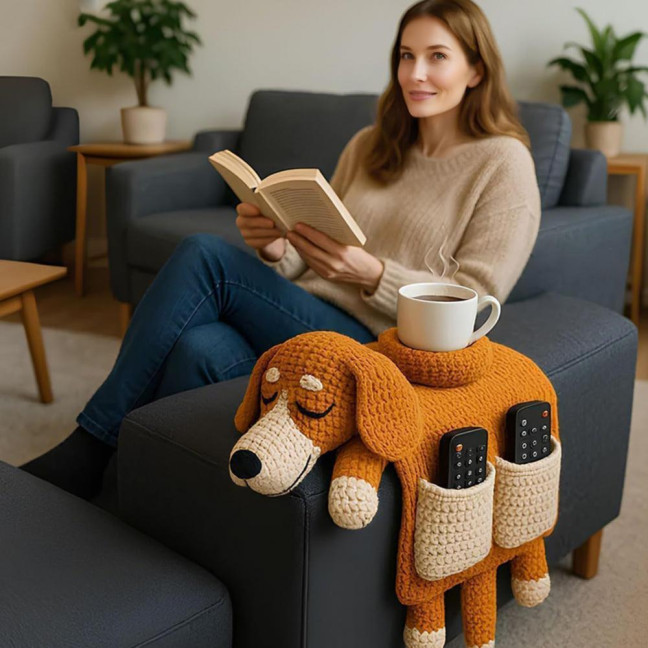 Dog Sofa Arm Organizer Crochet Dog Sofa Armrest Organizer with 2 Pockets And 1 Mug Holder Handmade Dog Shaped Armchair Remote Control Caddy for Phone Treats Cup Dog Sofa Arm Organizer Crochet Dog Sofa Armrest Organizer with 2 Pockets And 1 Mug Holder Handmade Dog Shaped Armchair Remote Control Caddy for Phone Treats Cup