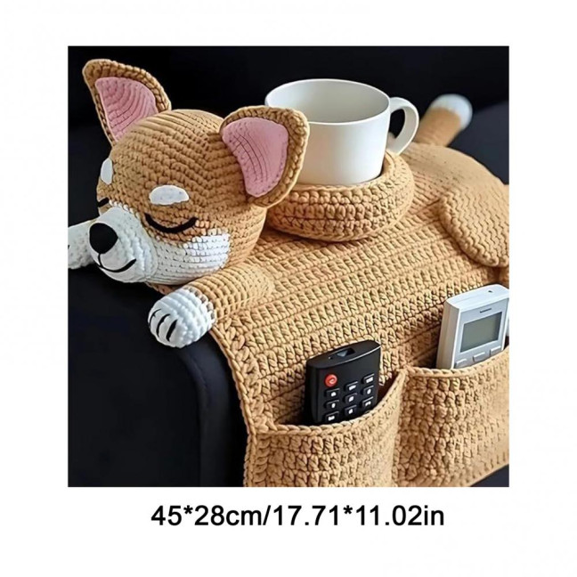 Dog Sofa Arm Organizer Crochet Dog Sofa Armrest Organizer with 2 Pockets And 1 Mug Holder Handmade Dog Shaped Armchair Remote Control Caddy for Phone Treats Cup Dog Sofa Arm Organizer Crochet Dog Sofa Armrest Organizer with 2 Pockets And 1 Mug Holder Handmade Dog Shaped Armchair Remote Control Caddy for Phone Treats Cup