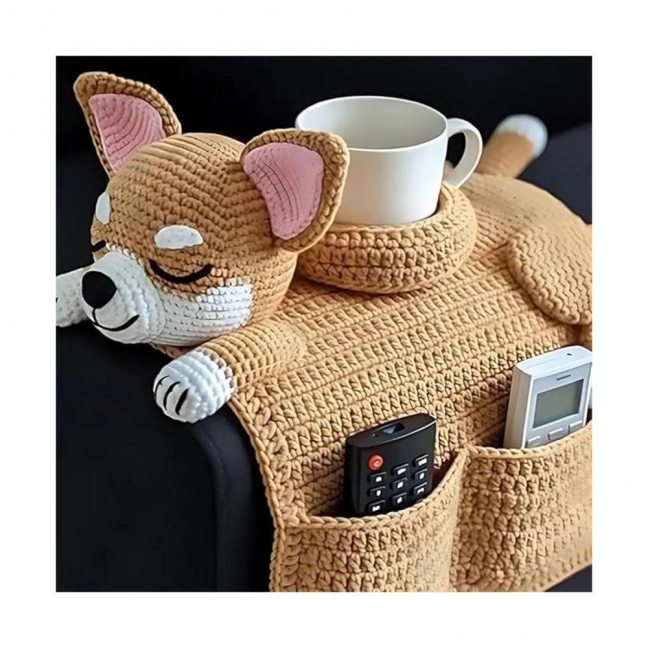 Dog Sofa Arm Organizer Crochet Dog Sofa Armrest Organizer with 2 Pockets And 1 Mug Holder Handmade Dog Shaped Armchair Remote Control Caddy for Phone Treats Cup Dog Sofa Arm Organizer Crochet Dog Sofa Armrest Organizer with 2 Pockets And 1 Mug Holder Handmade Dog Shaped Armchair Remote Control Caddy for Phone Treats Cup