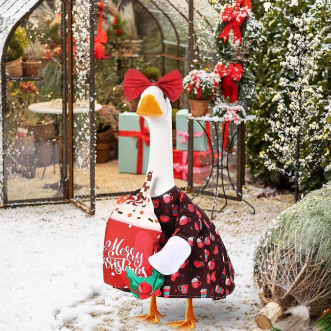 Christmas Porch Goose Outfit Lawn Goose Dress with Xmas Tree Hat Festive Goose Costume for 23