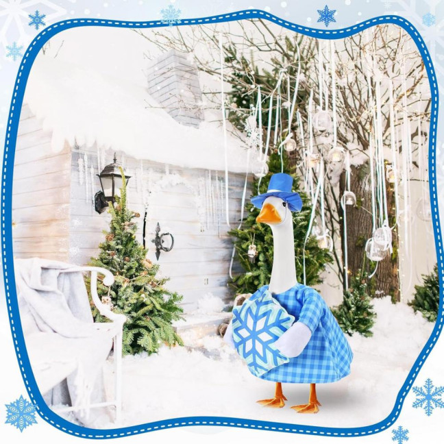 Christmas Porch Goose Outfit Lawn Goose Dress with Xmas Tree Hat Festive Goose Costume for 23